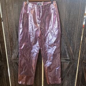 Amy Lynn Pants Women's Size Large Pink Metallic Shiny Going Out High Waisted